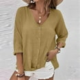 thumbnail image 2 of BLVB Long Sleeve Shirts for Women Button down V Neck Tops Solid Color Casual Loose Beach Vacation Blouses for Fall, 2 of 6