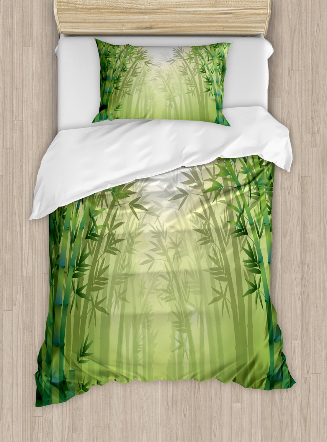 Bamboo Duvet Cover Set, Image of Bamboo Trees in Rain Forest Far