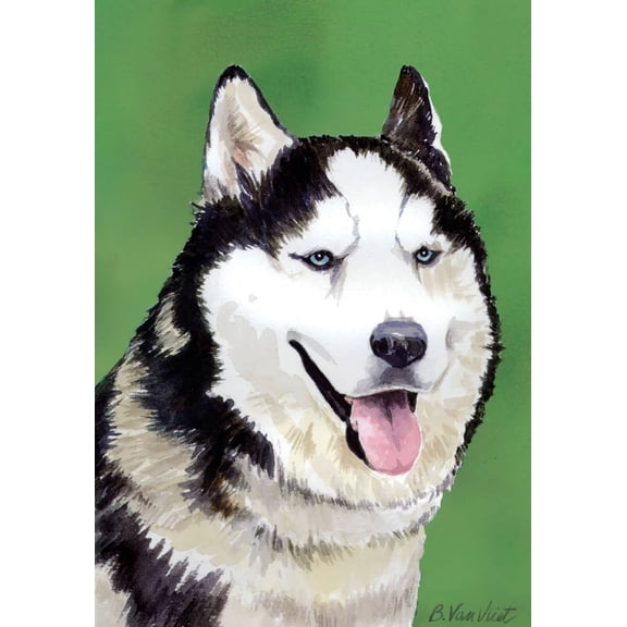 Siberian Husky Grey - Barbara Van Vliet Portrait Large Flag