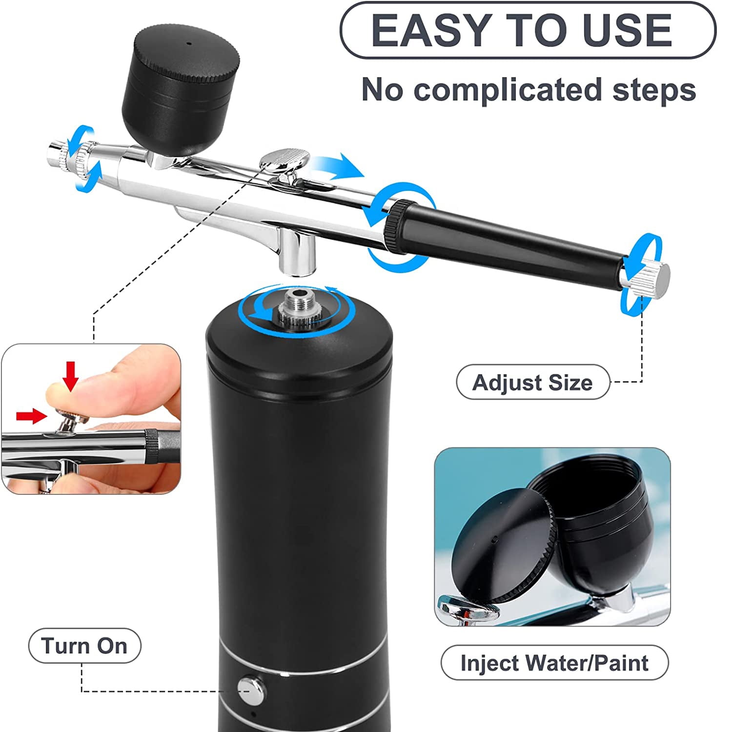 Prociv Airbrush Kit with Compressor, Auto Handheld Airbrush Gun with 0.3mm Tip, Rechargeable, Portable Air Brushes for Painting, Tattoo, Nail Art, Model Coloring, Makeup, Pink