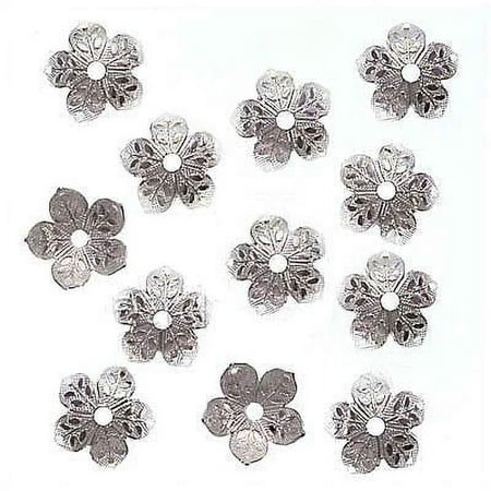 Bright Silver Plated Large Engraved Flower Bead Caps 10mm (12)