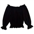 thumbnail image 3 of Blusas Elegantes con Hombros Descubiertos para Mujer, de Larga, con Volantes y Cintura Fruncida, Informales, para Fiesta, Grandes. Negro 5XL, 3 of 7
