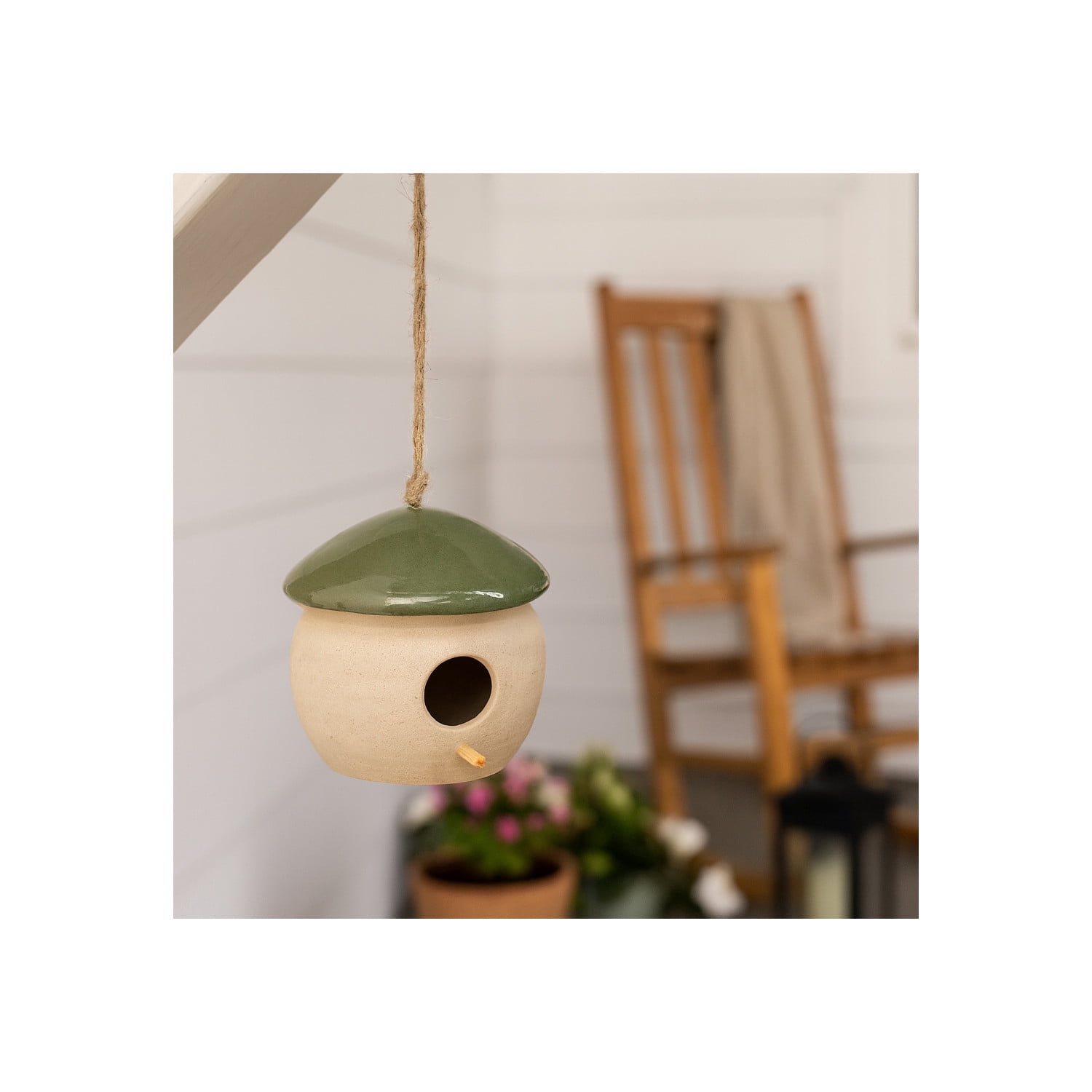 Decorative Bird House Feeder for Outdoors - Round Hanging Bird Feeder for Windows, Yard, and Garden Display - Charming Bird Houses for Outside Patio, Backyard, and Tree Decoration - 6", Green