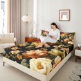 thumbnail image 2 of Manfei Oriental Flower Peony Fitted Sheet Full 3 Pieces,Spring Garden Bed Set,1 Fitted Sheet and 2 Pillowcases, 2 of 6