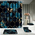 thumbnail image 2 of Poedist 4Pcs Marble Bathroom Sets with Shower Curtain and Rugs, Marble Shower Curtain Set with Non-Slip Rugs,Toilet Lid Cover,Bath Mat and 12 Hooks,71 x 71 Inch, SKY Blue Honeycomb Marble, 2 of 7