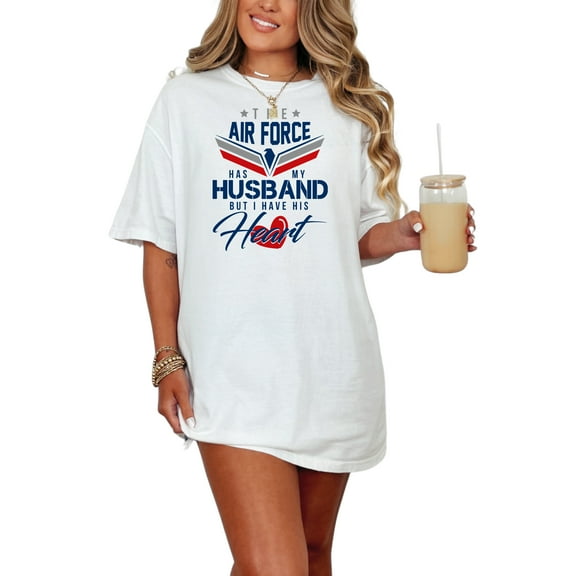 Proud Air Force Wife Loving Heart, White Comfort Colors T-Shirt, Small