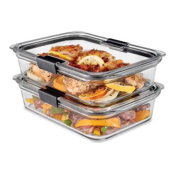 Rubbermaid Brilliance Glass Food Storage Containers, 8-Cup Food Containers with Lids, 2-Pack