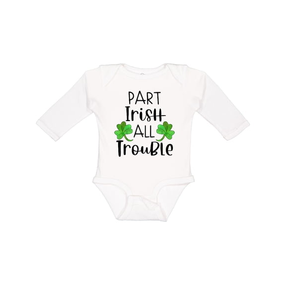 Inktastic Part Irish All Trouble St. Patrick's Day with Green Clovers Boys or Girls Long Sleeve Baby Bodysuit