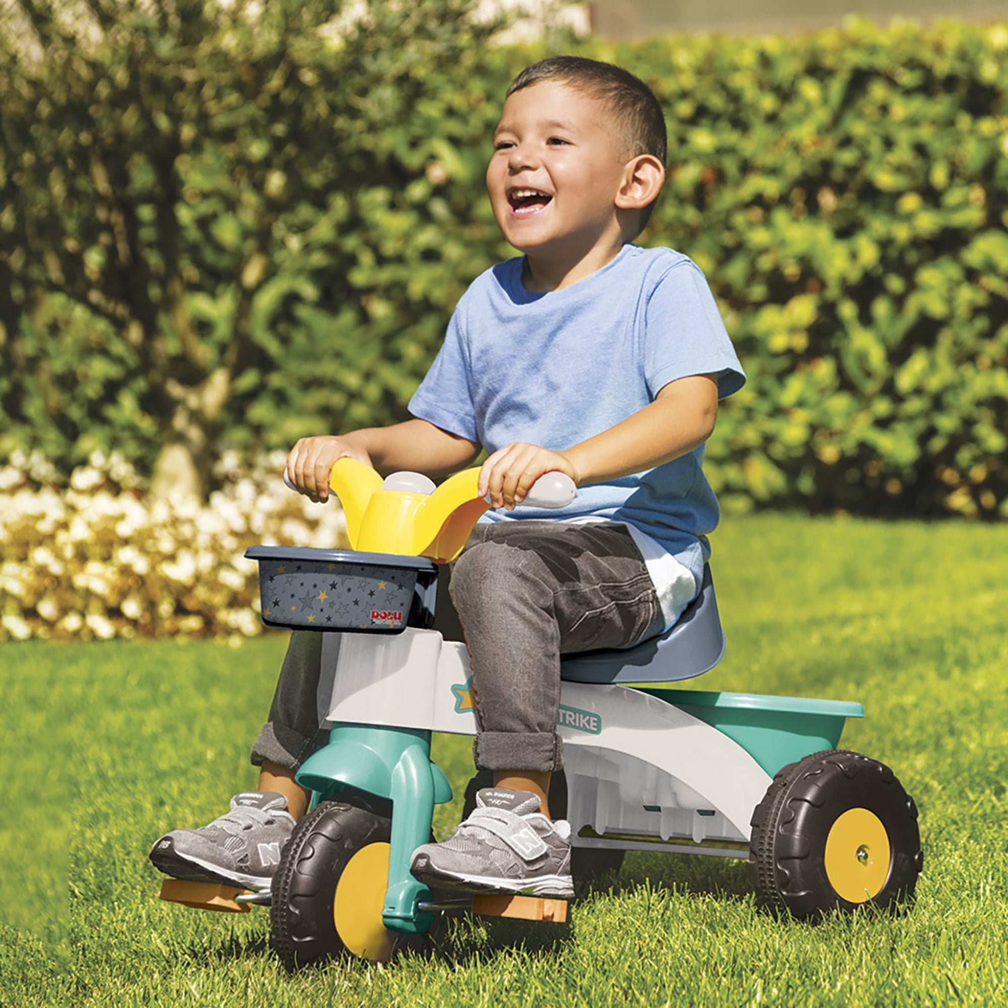 Dolu: My First Trike: White, Green, Yellow - Pedal Operated 3 Wheeled Bike, 2 Baskets, Indoor & Outdoor Tricycle, Ride-On Toy, Kids Toddlers Ages 2+
