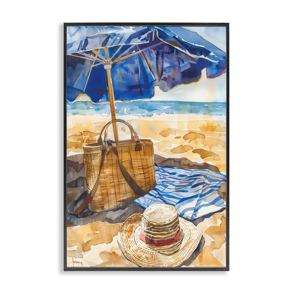 Stupell Industries Tropical Coast Of Watercolor Beach Black Framed Giclee Art, 12 x 18, by LSR Design Studio