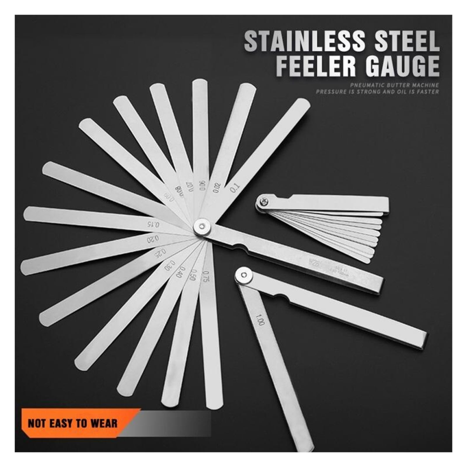 17 Blades Feeler Gauge High Precision Metric Thickness Gauge Foldable Stainless Steel Gap Gages Blades Feeler Measurements Tool ,Easy to Use