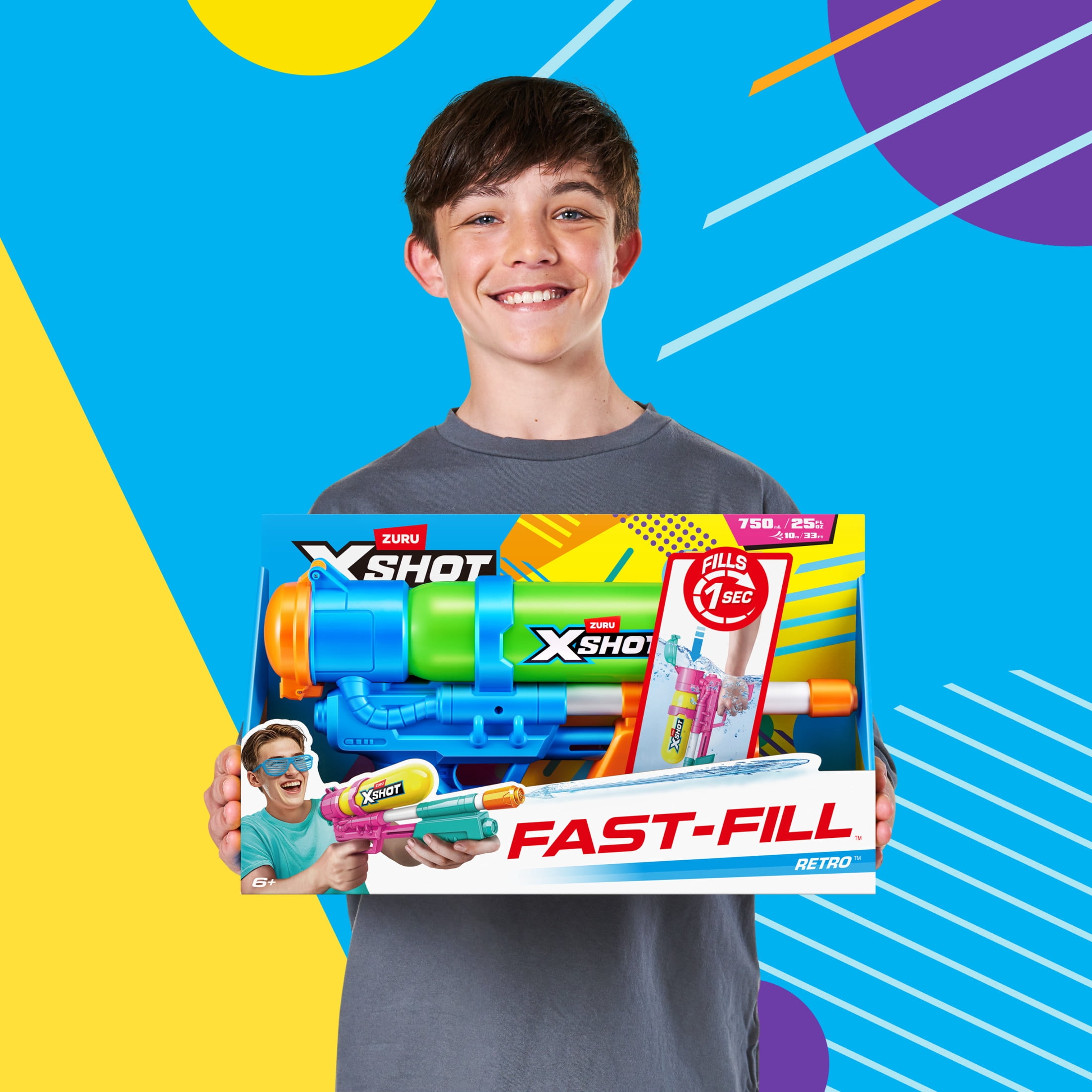 XSHOT Water Fast Fill (33ft & 500ml) 80s Super Splash Green Outdoor Water Blaster by ZURU Ages 6+