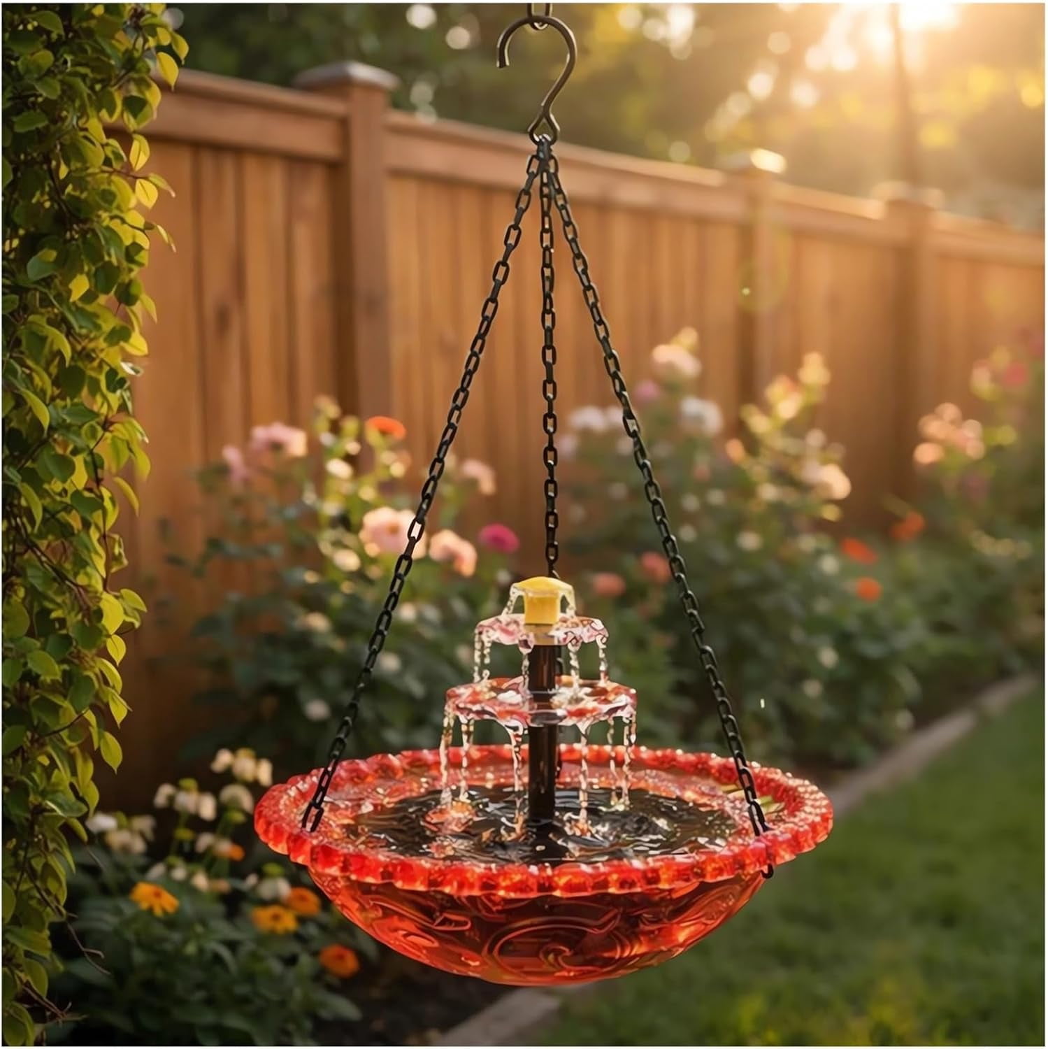 2026 Solar Cascade Hanging Bird Bath Fountain Solar Powered Birdbath Water Fountain Pumps Dispenser Outdoors Decor Hummingbird Bath Shower Bowl Kit Garden Gift Yard Patio Backyard Decoration (Purple)