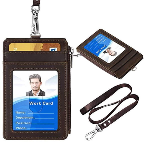 Tibvox Badge Holder with Zippper PU Leather ID Badge Card Holder Wallet for Case 5 Card Slots,1 Clear ID Window with Secure Cov