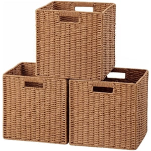 HBlife Foldable Paper Rope Storage Baskets, Set of 3