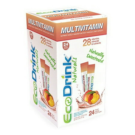 EcoDrink Naturals Naturally Sweetened Complete Multivitamin Mix Drink Stick Packs, Peach Mango, 24