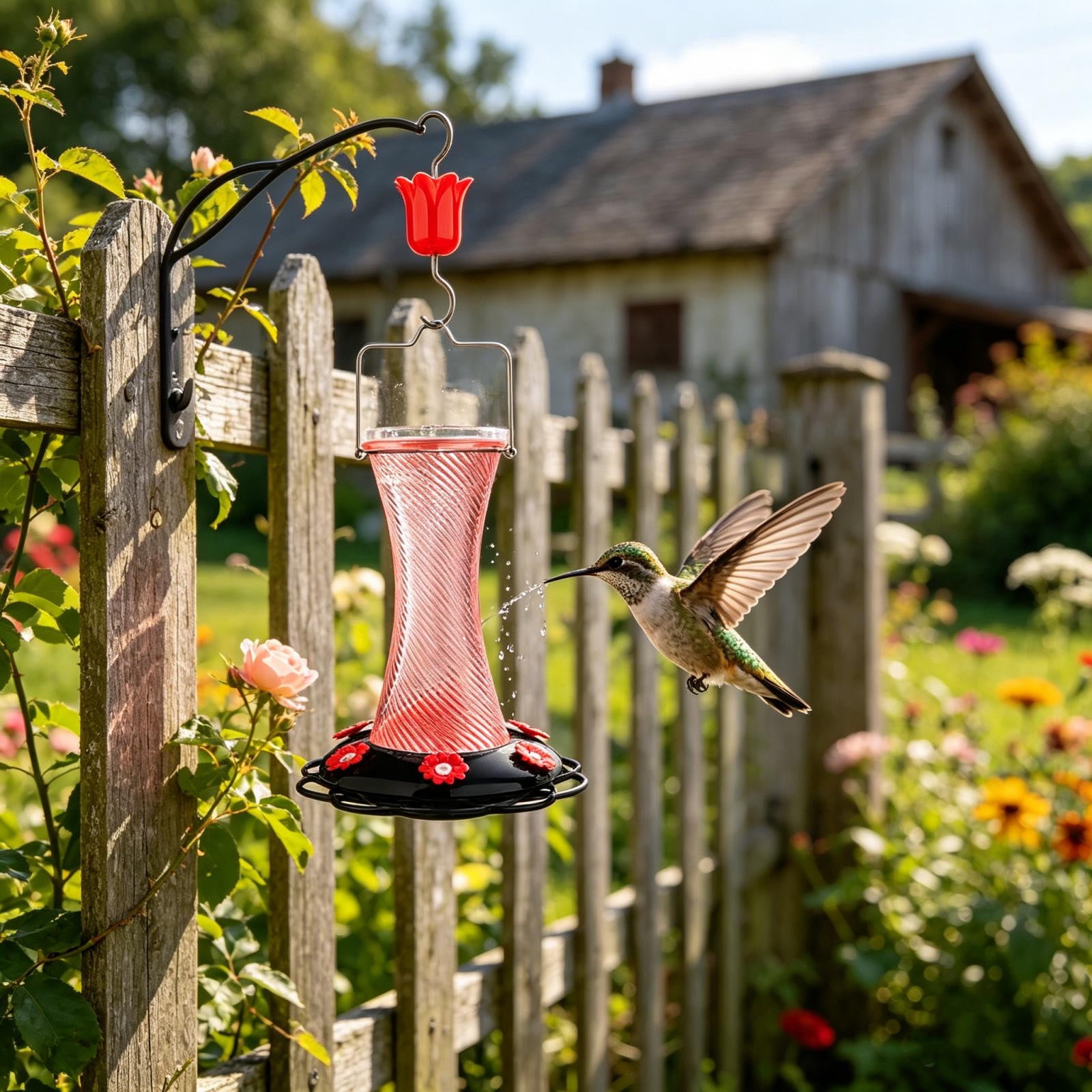 Hanging Glass Hummingbird Feeder, 7.8in Outdoor Decorative Wild Bird Nectar Feeder With Flower‑Shaped Ports
