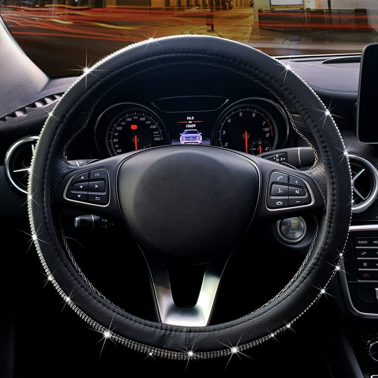 Diamond Leather Steering Wheel Cover for Women Girls with Bling