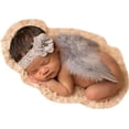 thumbnail image 4 of Accesorios para fotos de recién nacidos, conjunto de diadema de flores con alas de plumas de ángel, disfraz de accesorios de fotografía con diadema de alas de ángel para bebés negros,(Gris), 4 of 5