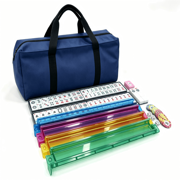 Jonzoo American Mahjong Set, Complete 166 Piece Premium White Engraved Tiles, Full Western Mah Jongg Family Game Set, with 4 All in One Rack/Pushers and Padded Carry Bag for Game Night