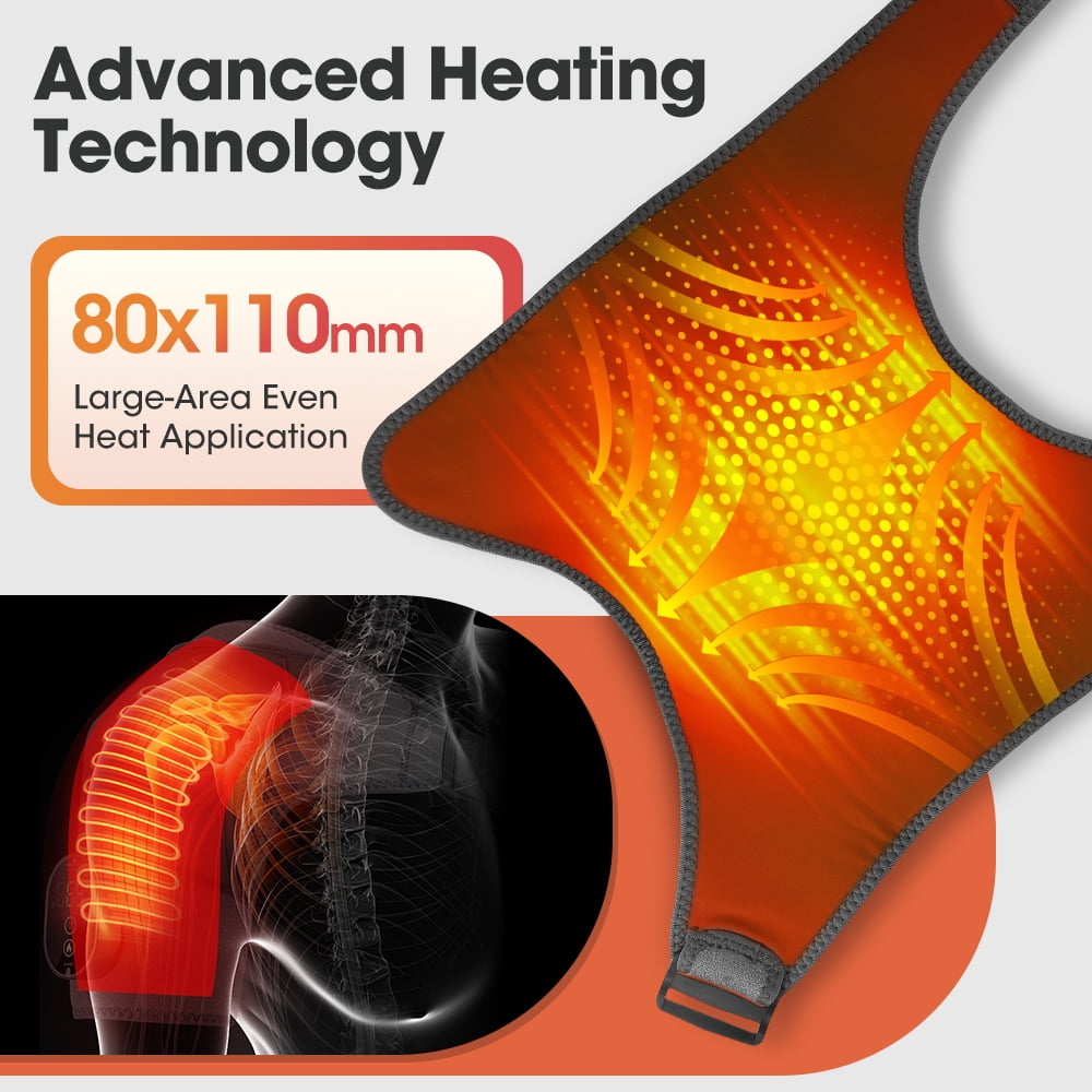Heated Shoulder Wrap, Cordless Shoulder Heating Pad for Men Women, Electric Shoulder Heated Brace, 5 Heat Settings, 3 Auto-Off (Grey)