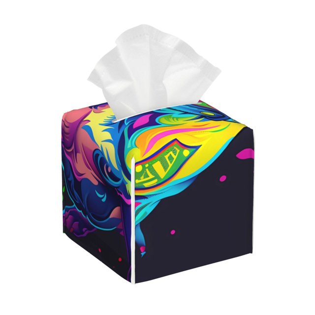 Balery Neon Pop Art Pitbull Porta Pañuelos de Cuero con Estampado – Funda Moderna Cuadrada para Caja de Pañuelos, Dispensador 5x5x5''