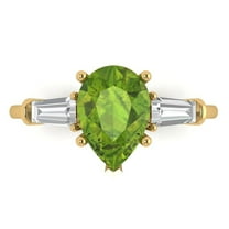 2.5 ct Pear Cut Natural Peridot 3 Stone 18K Yellow Gold Womens Engagement Ring