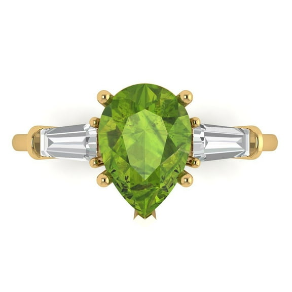 Three-Stone Engagement Ring for Women - 2.5ct Natural Peridot in 18K Yellow Gold Promise Ring