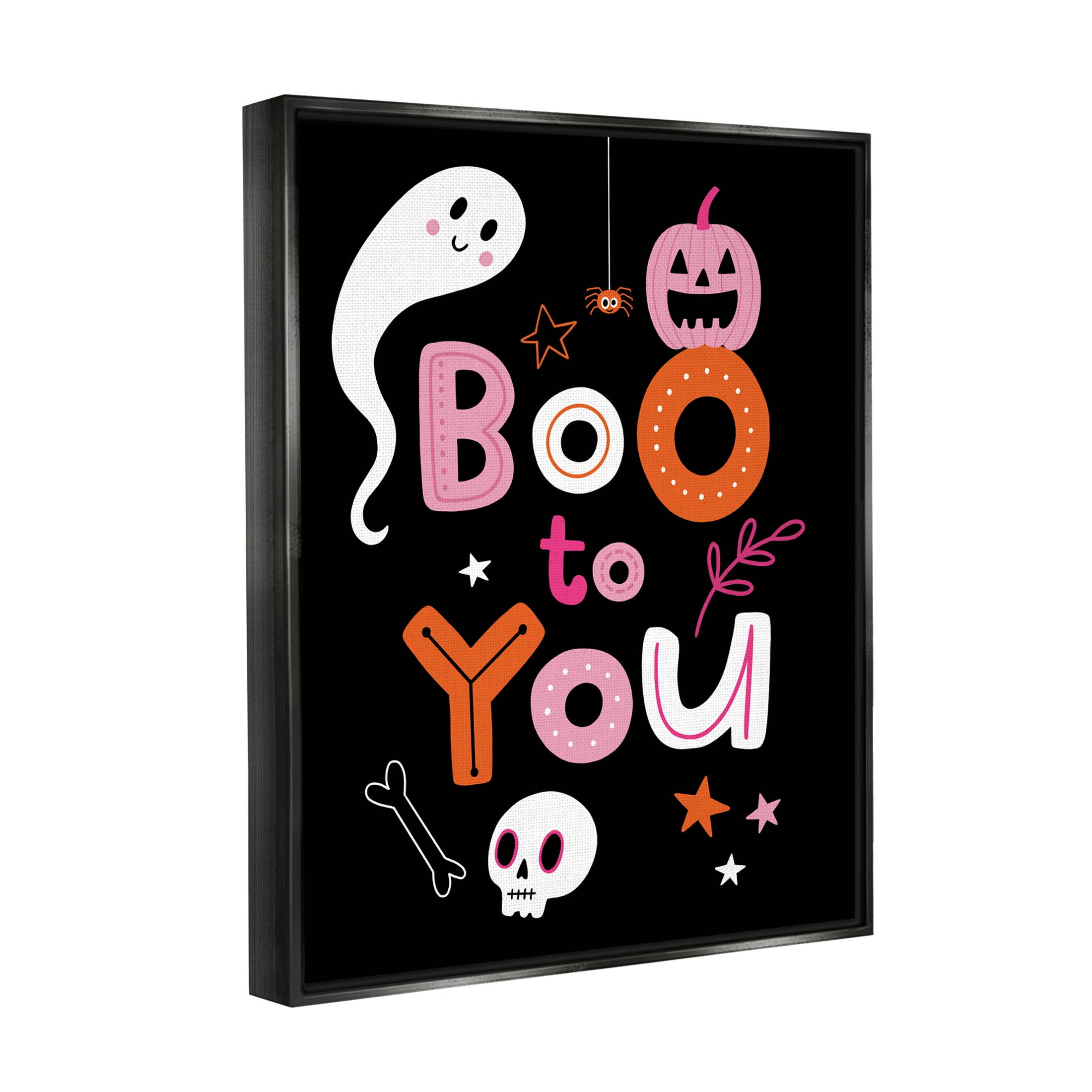 Boo To You Smiling Halloween Elements Holiday Graphic Art Jet Black Framed Art Print Wall Art