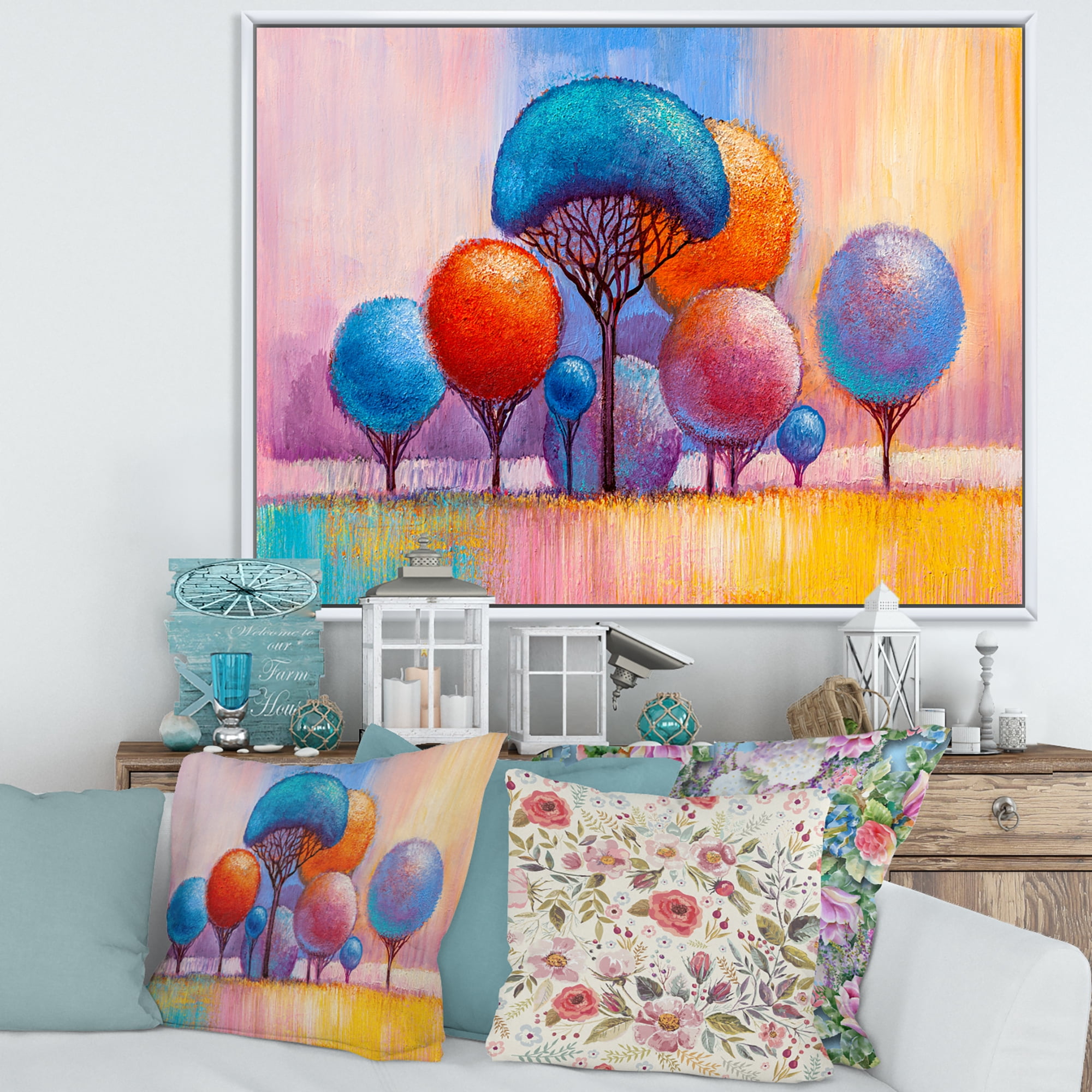 Designart 'Autumn Colorful Fantasy Trees II' Modern Framed Canvas Wall Art Print