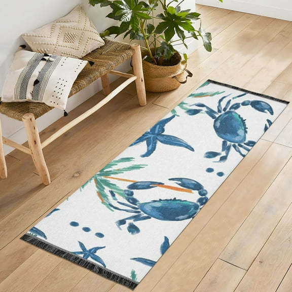Runner Rug 2'x6' Hallway Area Rugs Seastars Palm Tree Crabs Vintage Non Slip Entryway Runner Carpet with Tassels Living Room Bedroom