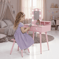 thumbnail image 4 of TLSUNNY Kids Vanity Table and Stool Set, w/ Lights & Mirror, Wooden Princess Makeup Desk Set with Storage Drawers, for Girls, 4 of 8