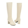 thumbnail image 5 of Womens Leather Knee High Boots Wide Calf Fall Winter Chunky High Heels Pointed Toe with Side Zipper, 5 of 6