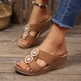 thumbnail image 6 of CYMMPU Women's Double Floral Accent Wedge Mules, Open Toe Crisscross Strap Slip On Summer Outdoor Sandals Brown 40, 6 of 6