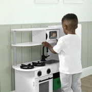 Delta Children Deluxe Modern Kitchen - Wooden Toy Kitchen Playset with Realistic Knobs that Turn/Click, Oven, Sink and Fridge/Freezer with Ice Maker, White