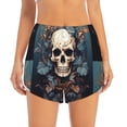 thumbnail image 2 of Fuzoiu Vintage Leaf Flower Skull Print Women's Athletic Shorts, Double-Layer Running Shorts with Pocket,Women's Workout Shorts for Yoga, Gym, and Workouts-Large, 2 of 7