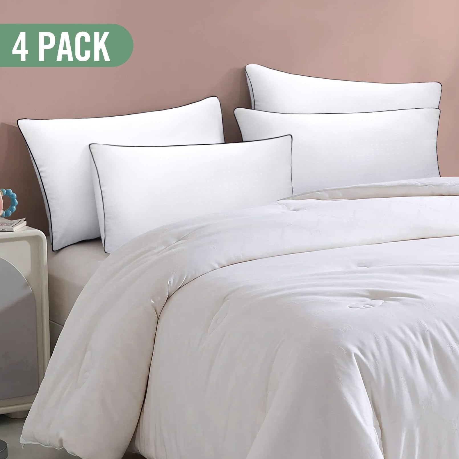 KAQINU Standard Size Bed  Pillows for Adult,4 Pack Great Support Luxury Hotel Pillows for Side,Stomach and Back Sleepers.