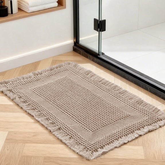 JIATER Waffle Bathroom Rugs 24x17,Soft Absorbent Bath Mat Non-Slip Backing Quick Dry Washroom Mats,Brown