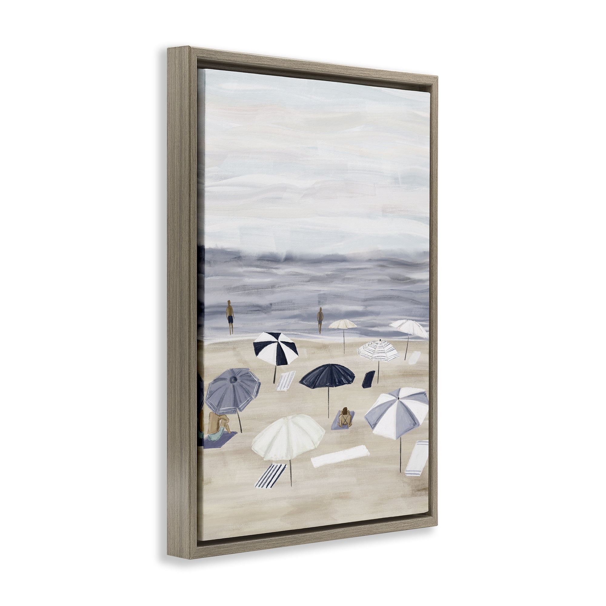 Stupell Industries Summer Beach Umbrellas Nautical & Beach Painting Brown Floater Framed Canvas Art Print Wall Art, 21 x 31