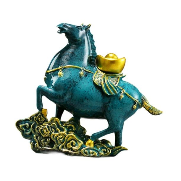 Figura de caballo, decoración de escritorio, colecciones de resina, figura de Feng Shui chino Azul