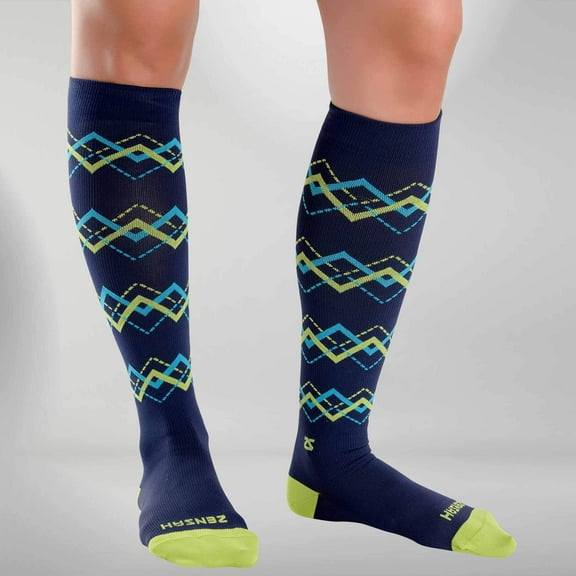 Fresh Legs Unisex Chevron Argyle Socks-NVY/KIWI-Small
