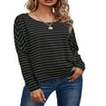 thumbnail image 1 of Womens Casual Raglan Crewneck Long Sleeve Solid Print Shirt Soft Loose Boyfriend Style Basic Button Tops, 1 of 7