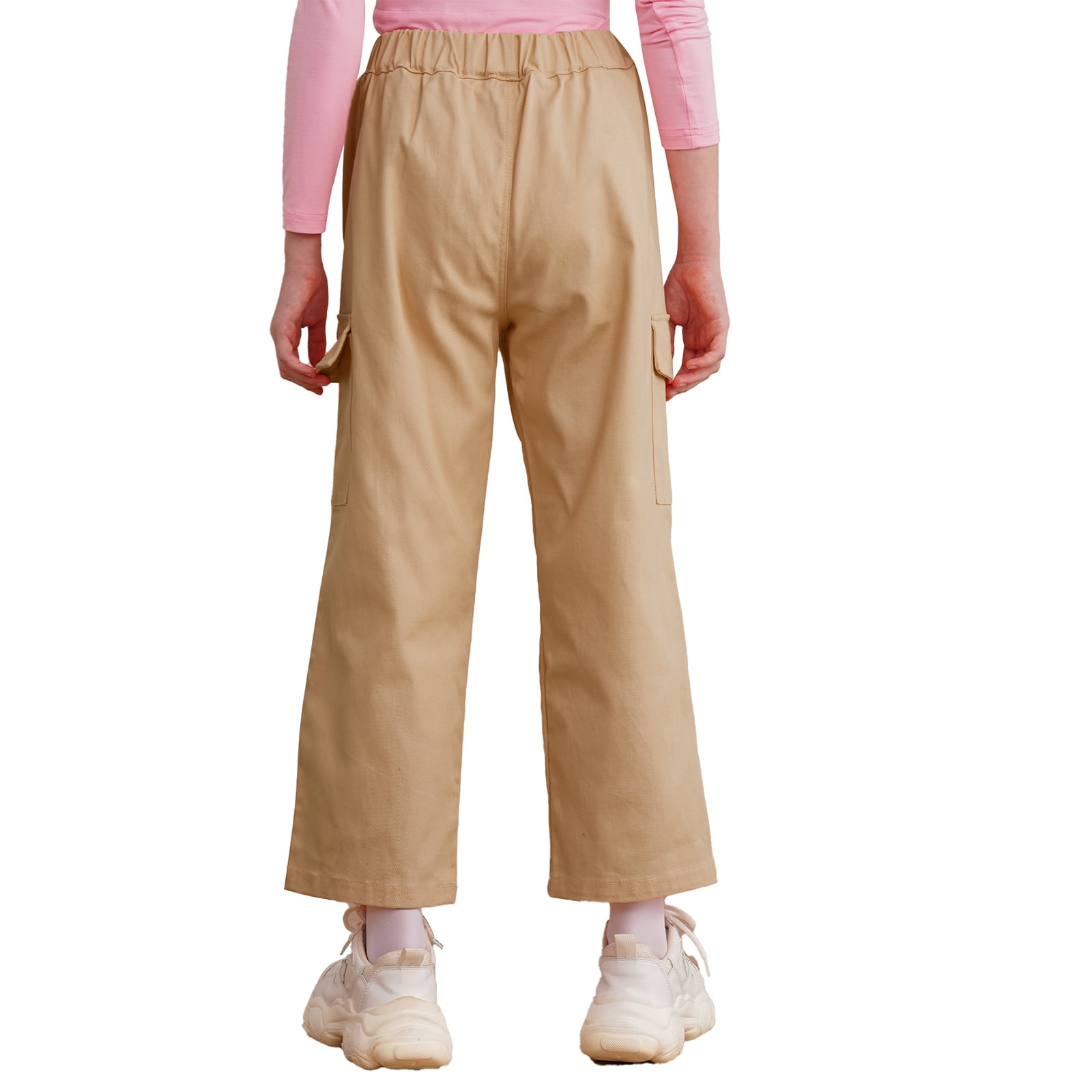 IEFIEL Girls Casual Jogger Cargo Pants Big Pockets Hip Hop Dance Pants  Hiking Climbing Sweatpants,Sizes 6-16 Brown 12