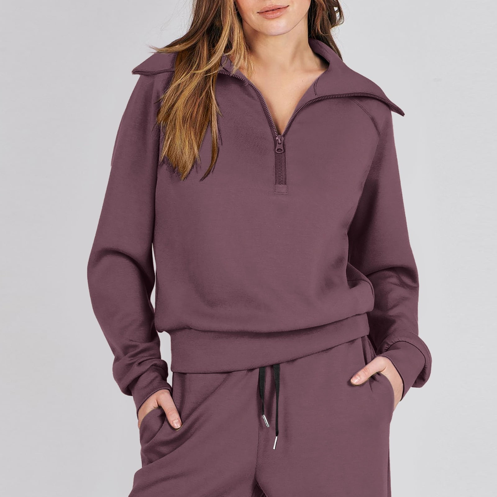 CILENON Casual Outfits for Women Women Two Piece Outfits Sweatsuit Set Quarter Zip Sweatshirt Wide Leg Sweatpant Fall Set Tracksuit Plus Size Sets Travel Outfit (Wine Red,XXL)