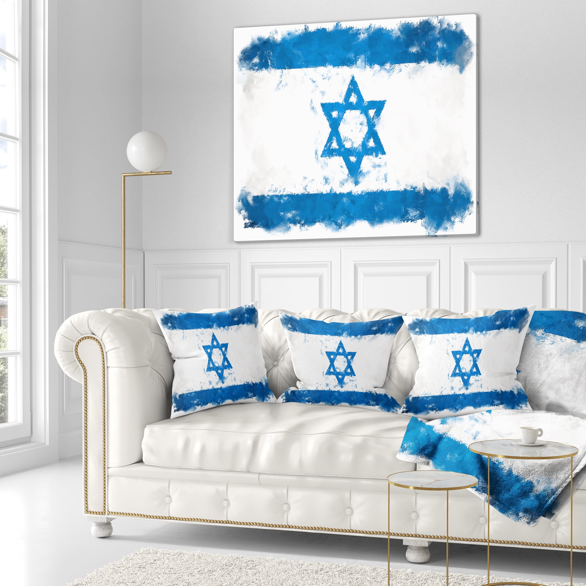 Designart Israel Flag Illustration - Flag Painting Throw Pillow - 16x16