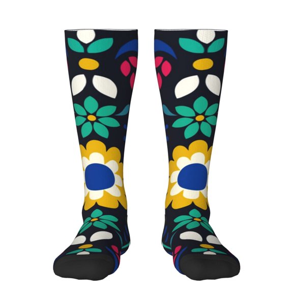 Hirioo Colorful Mexican Flower for Adult Stockings Breathable Sock Non-Pilling,Contrasting Color Design