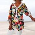 thumbnail image 2 of Mujeres Ocio Elegante Jersey Impreso Encaje Impresión Tres cuartos Manga Cuello en V Tops OAVQHLG3B Store lin121212, 2 of 5