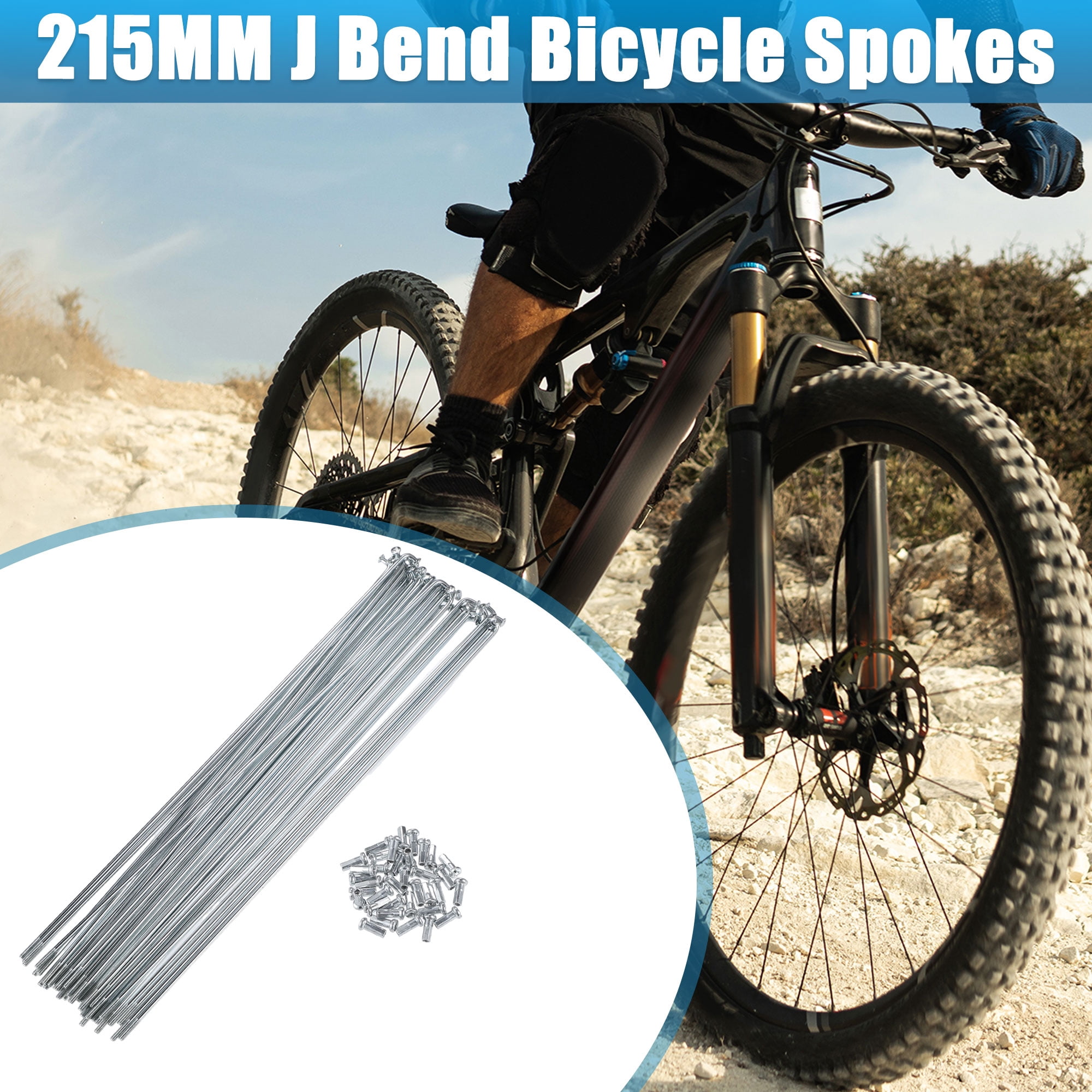 Unique Bargains 36Pcs J Bend Bicycle Steel Spokes with Brass Nipples Silver 8.46"