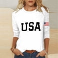 thumbnail image 4 of POIUYTR Women Memorial Day T-Shirts Casual Loose Crewneck 3/4 Sleeve Printed Shirts Holiday Trendy Soft Comfy Solid Color Tops, 4 of 5