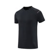 thumbnail image 4 of Floleo T-shirt à Manches Courtes pour Hommes Couleur Unie Col Rond Performance Active Respirant Séchage Rapide Réfléchissant Course Escalade Entraînement Extérieur Confortable (Noir, TG), 4 of 6